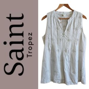 EUC Saint Tropez West Embroidered Linen Sleeveless Top